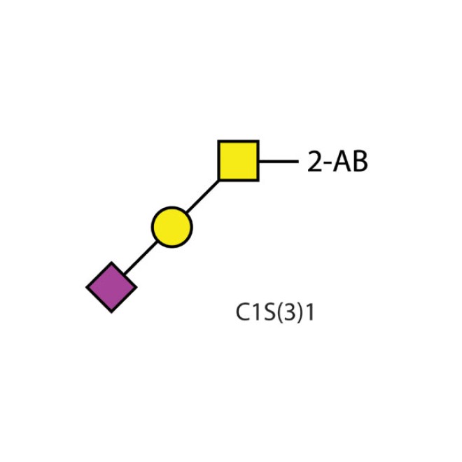 2AB labelled sialylated core 1 O glycan, C1S(3)1